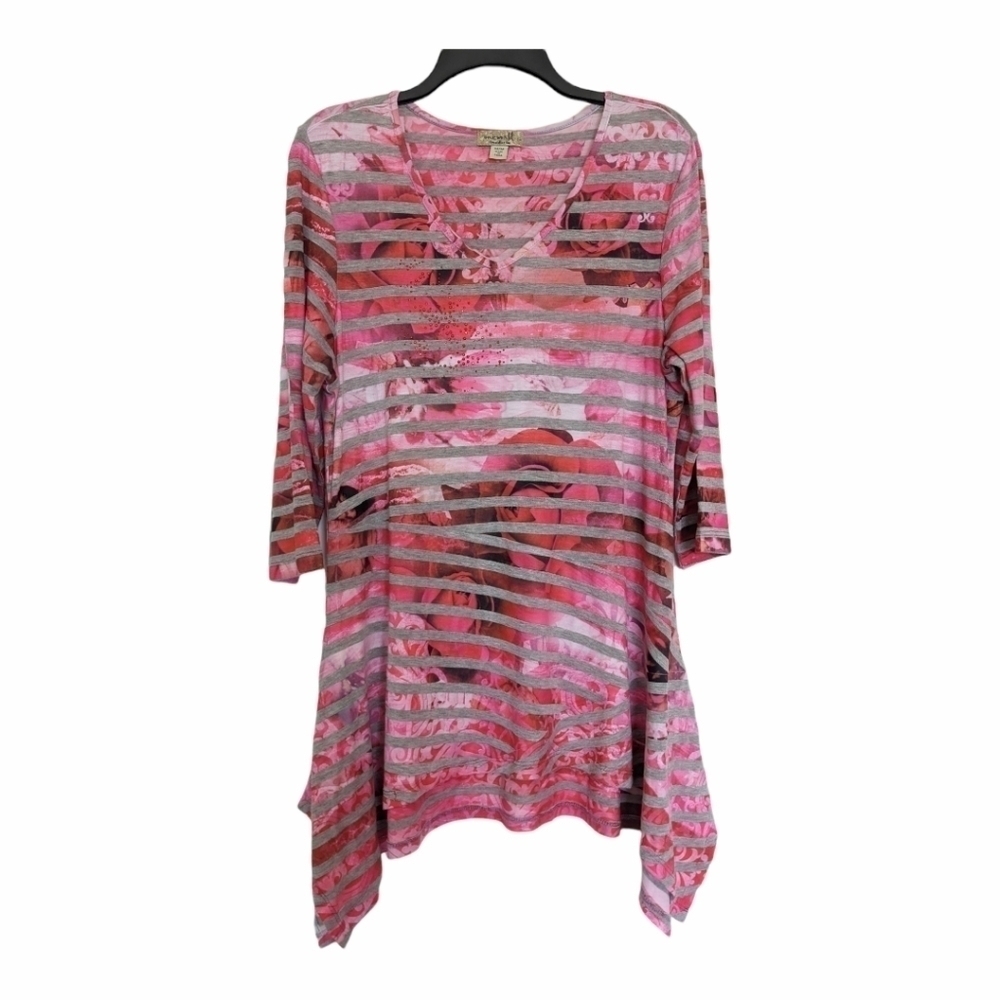 One World Pink Printed Asymmetrical Beaded Embellished Tunic Size M